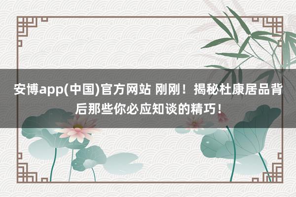 安博app(中国)官方网站 刚刚！揭秘杜康居品背后那些你必应知谈的精巧！